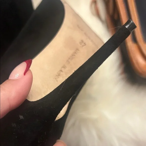 Manolo Blahnik Black Suede Mules with Silver Eyelets Sz 37